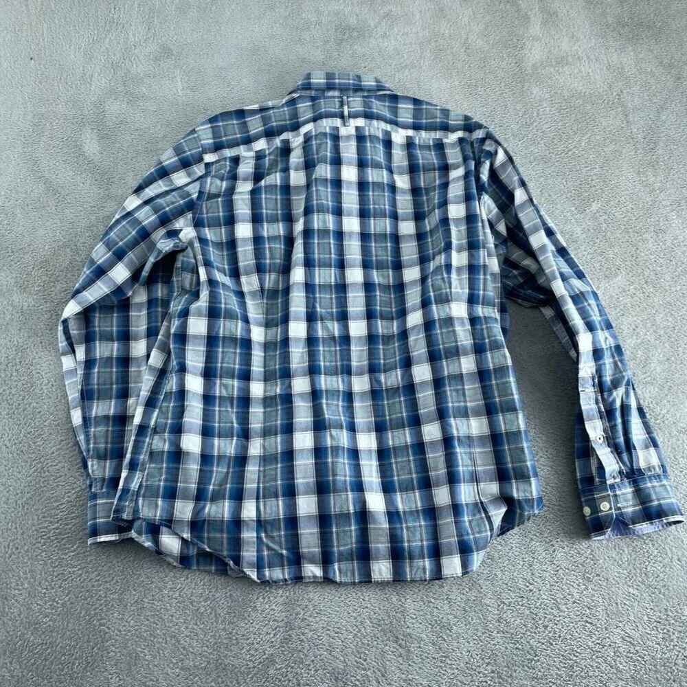 Banana Republic Mens Blue & White Plaid Soft Wash Slim Fit Shirt XL 5386